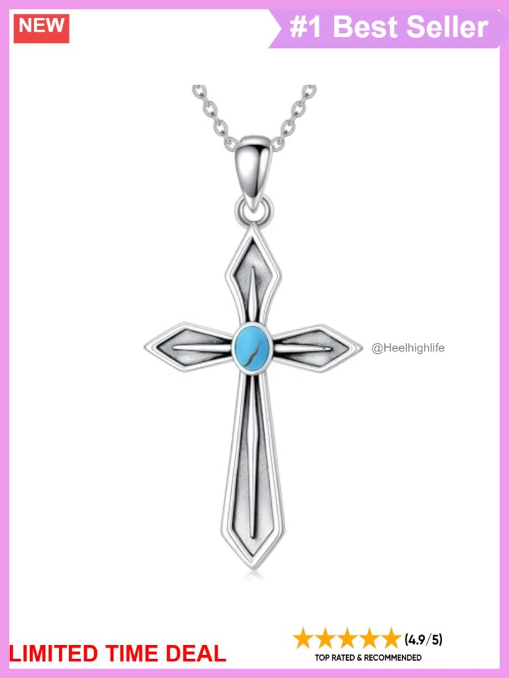 Turquoise Cross Pendant Necklace 925 Sterling Silver 18in
